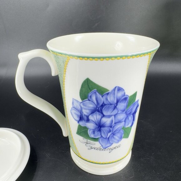 Saint James Hankook Super Strong Porcelain Mug Cup W Lid Coaster Hydrangea Mug - Picture 13 of 14